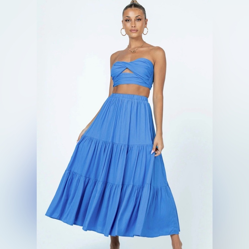 Princess Polly Allie Set Blue Women’s 2 Tube Top and Maxi Skirt Blue Two Piece